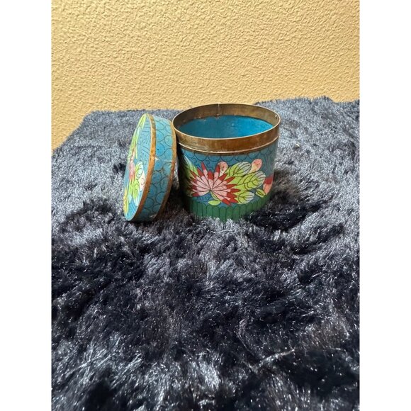 ANTIQUE CHINESE CLOISONNE TEA CADDY SNUFF CYLINDRICAL BOX TEA - Picture 6 of 13